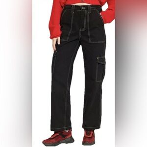 BDG Urban Outfitters Black Denim Cargo Skate Pants White Contrast Stitching M